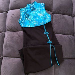 Chinese Blue Silk Long Dress - Sz M